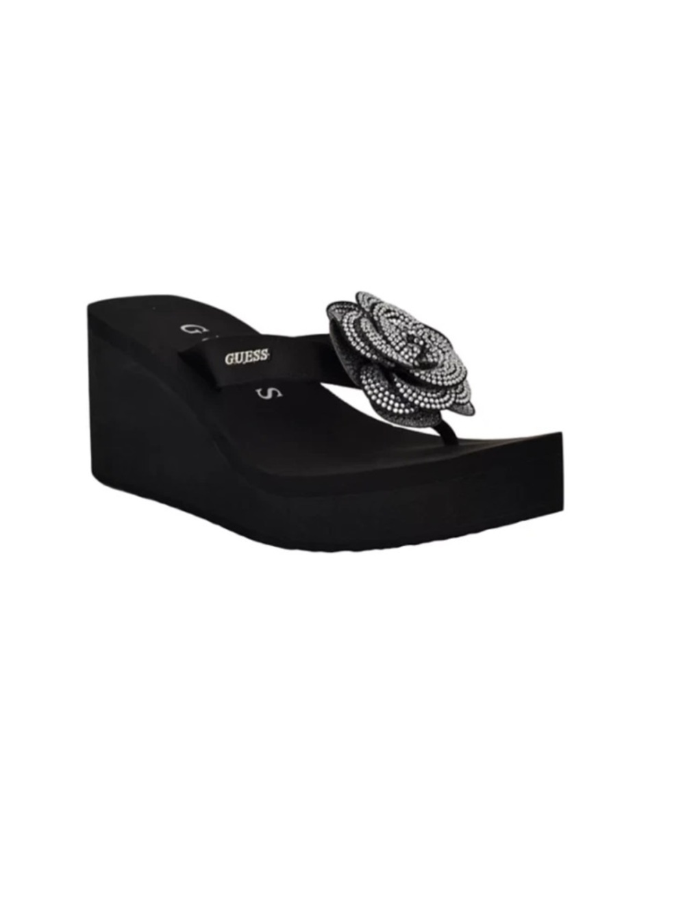 GUESS Black Wedge Sandals Womens Size 10 Flower Platform NWT
